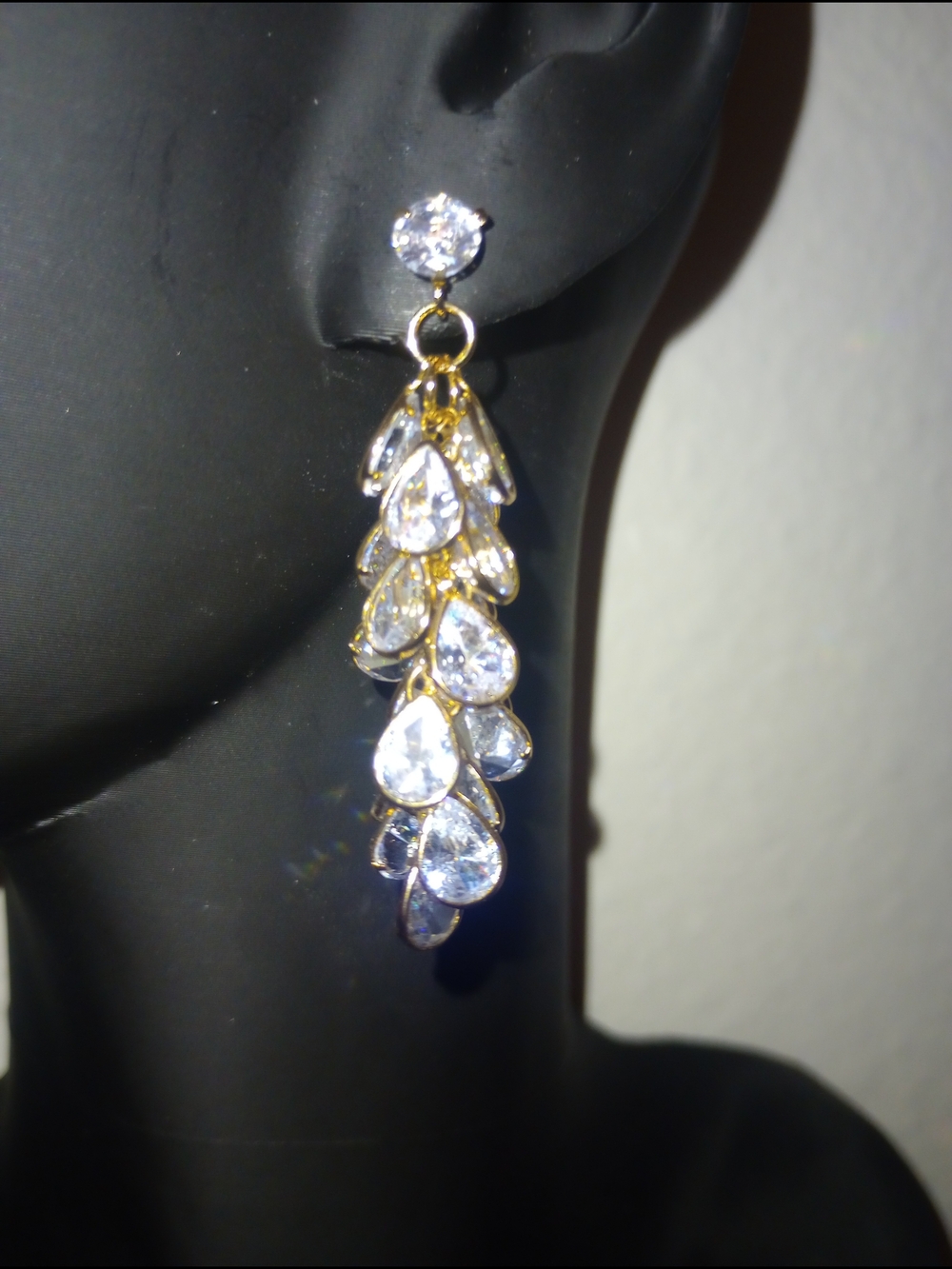 Gold-Tone Crystal Teardrop Cluster Dangle Earrings